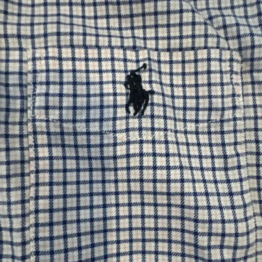 Ralph Lauren Boys Blue Check Oxford Cotton Button Down Shirt Size 5 Long Sleeve